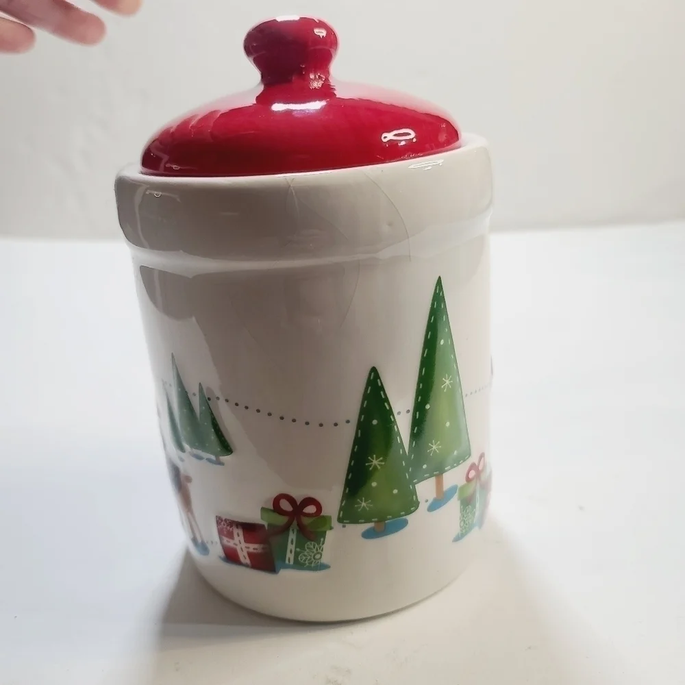Christmas Santa Reindeer Presents Ceramic Canister